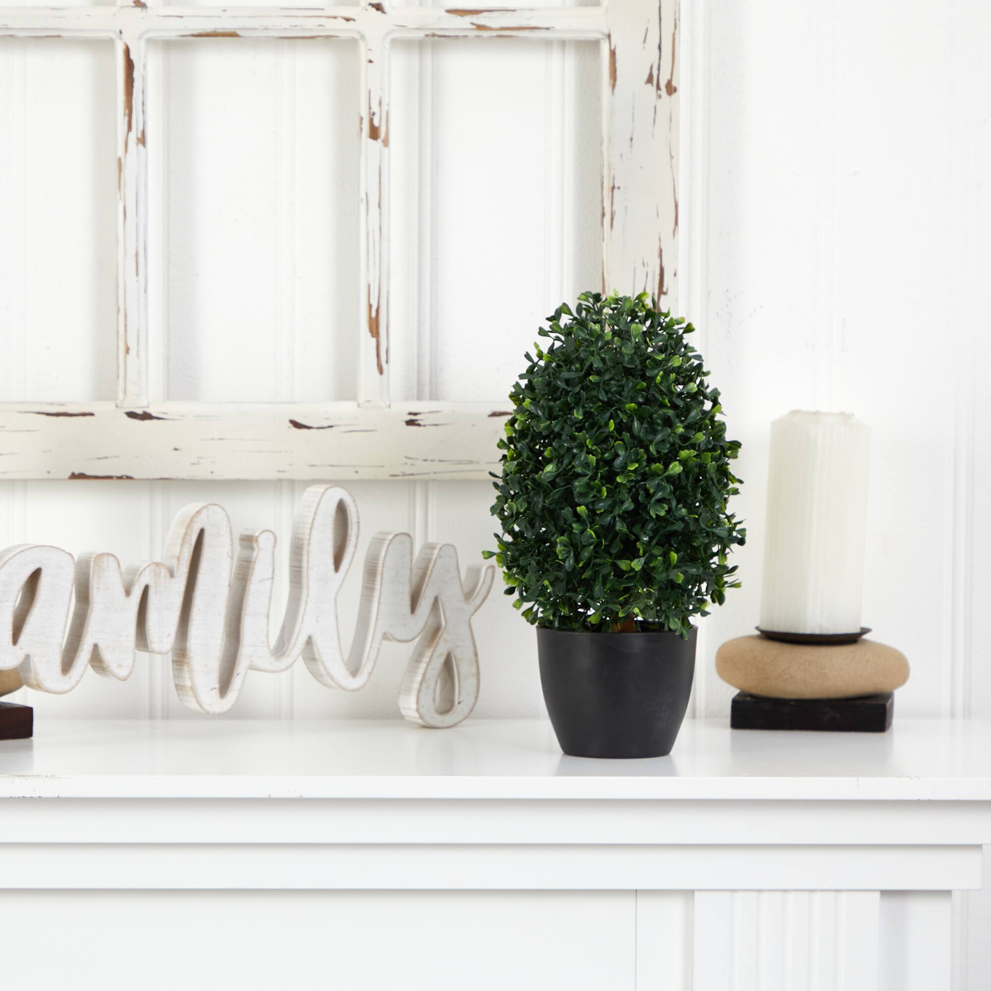 13” Boxwood Topiary Tree in Black Planter